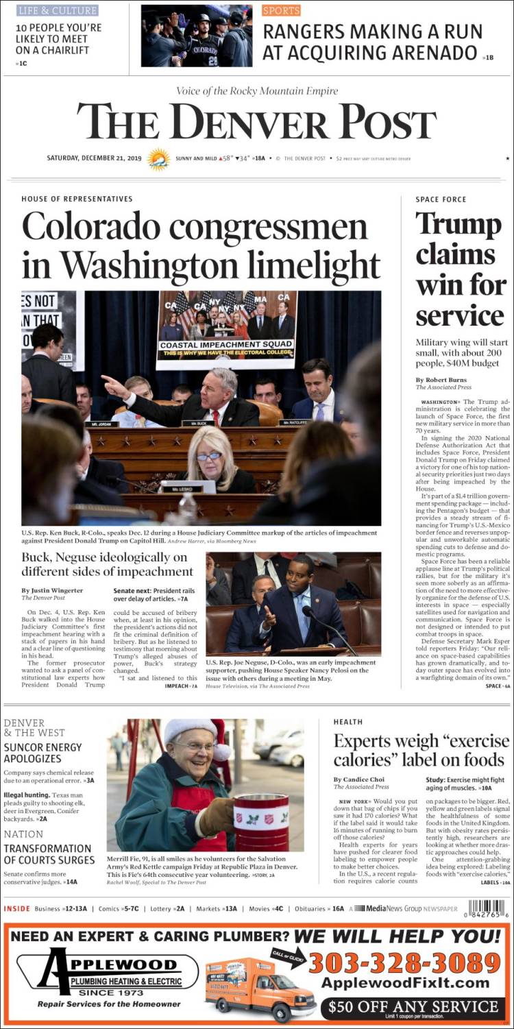 Portada de The Denver Post (USA)