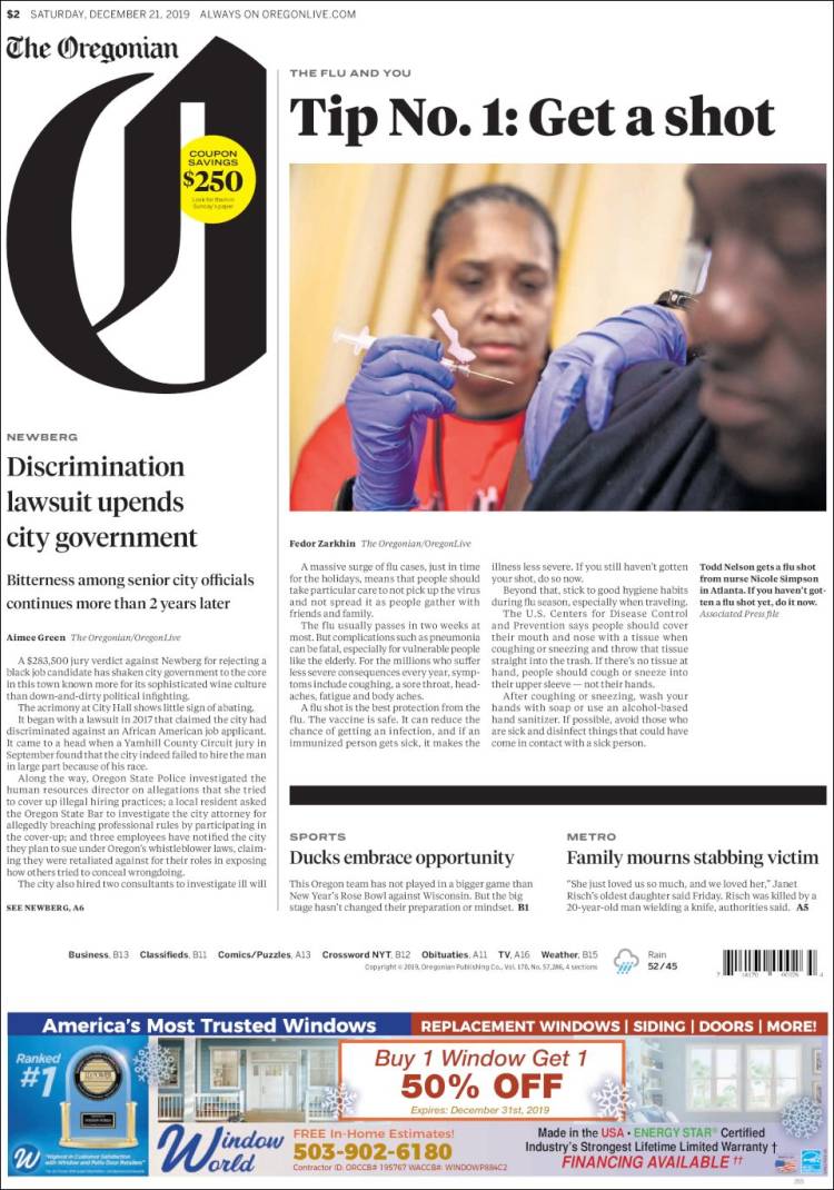 Portada de The Oregonian (USA)