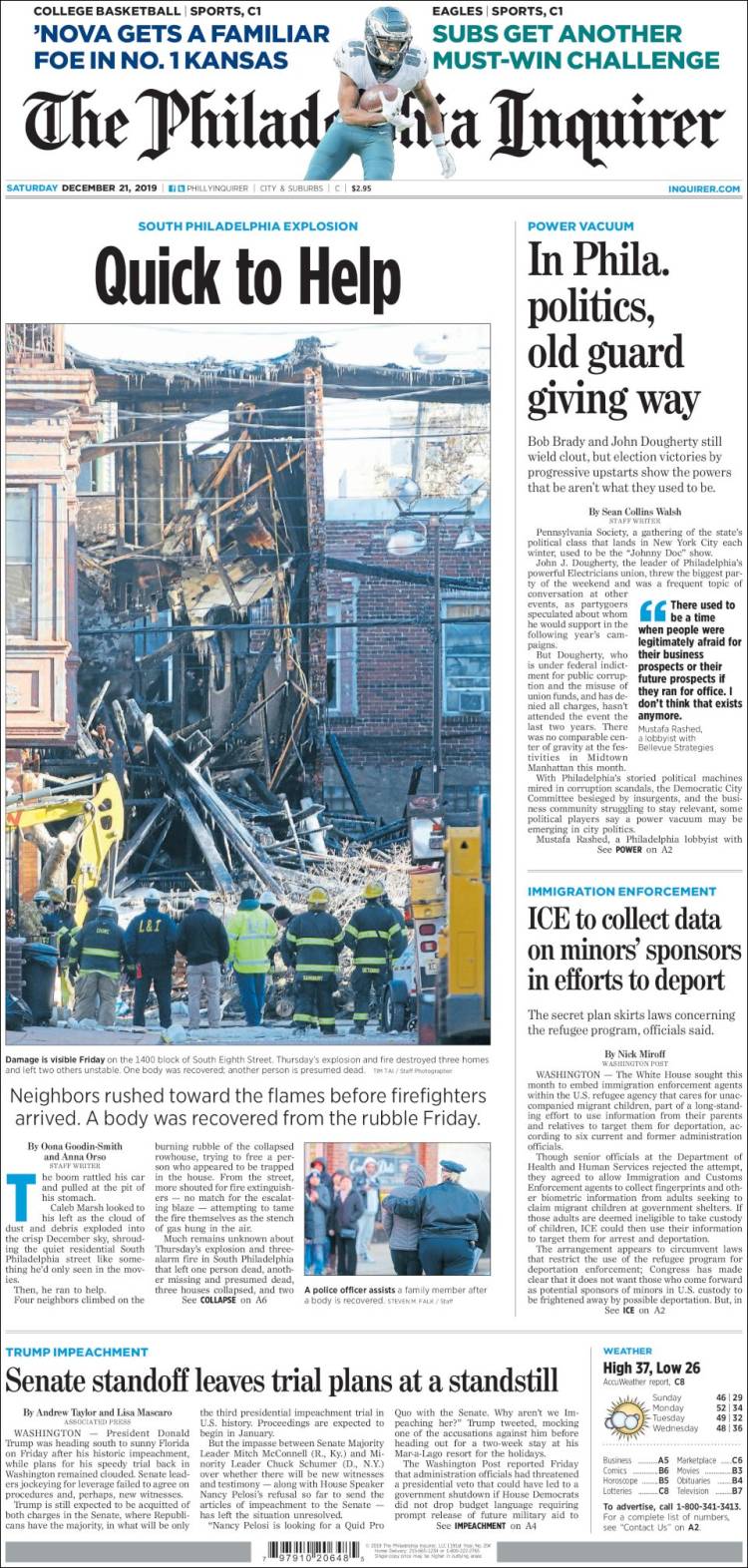 Portada de Philadelphia Inquirer (USA)