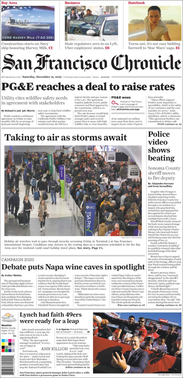 Portada de San Francisco Chronicle (USA)