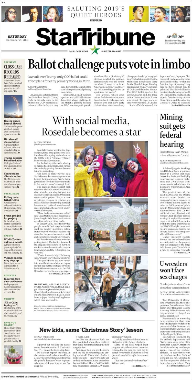 Portada de Star Tribune (USA)