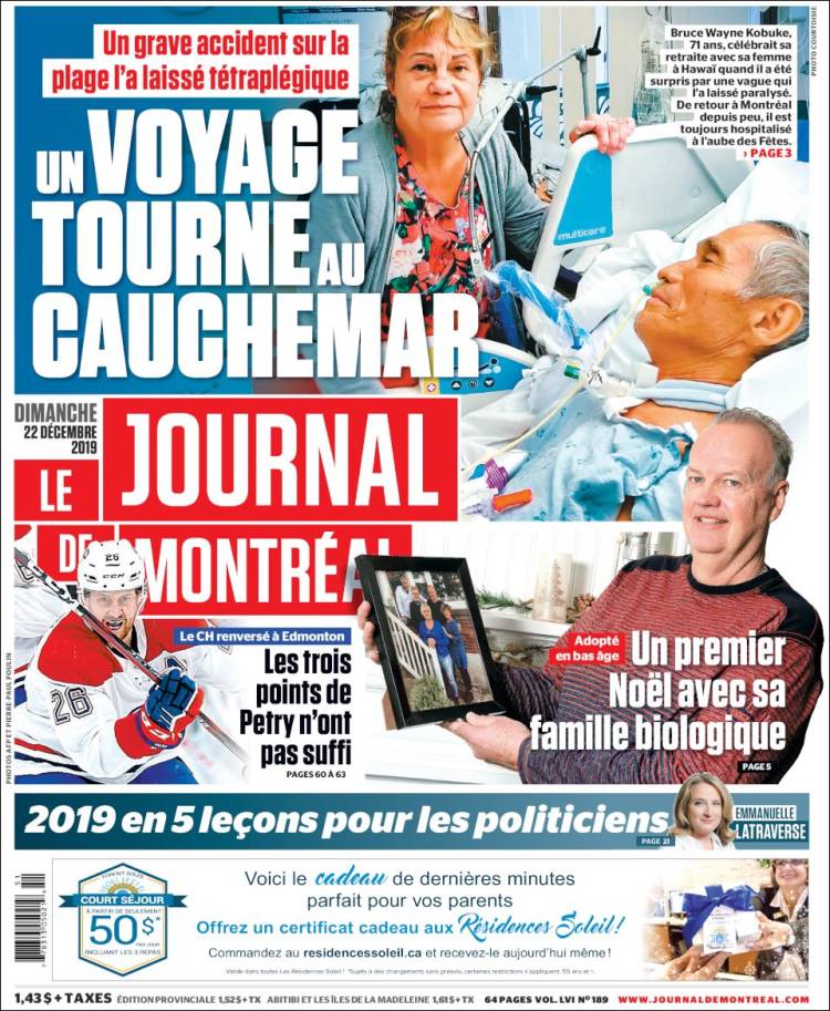 Portada de Le Journal de Montréal (Canada)