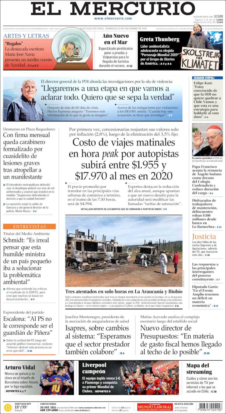 Portada de El Mercurio (Chile)