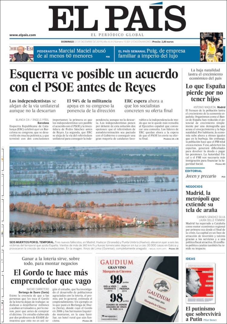 Portada de El País (España)