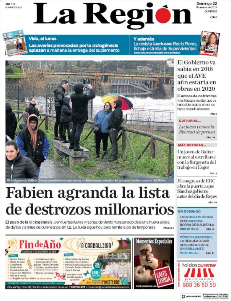 Portada de La Región de Ourense (España)