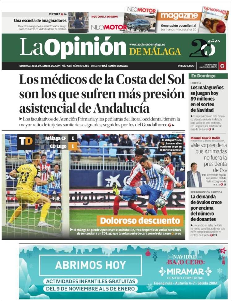 Portada de La Opinión de Málaga (España)