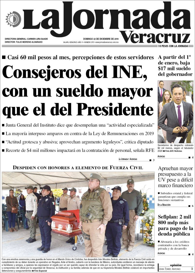 Portada de La Jornada Veracruz (Mexico)