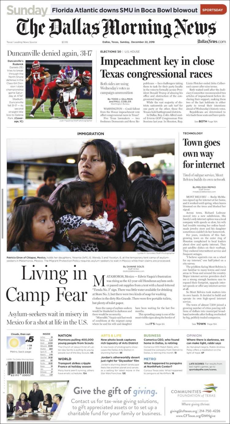 Portada de Dallas Morning News (USA)