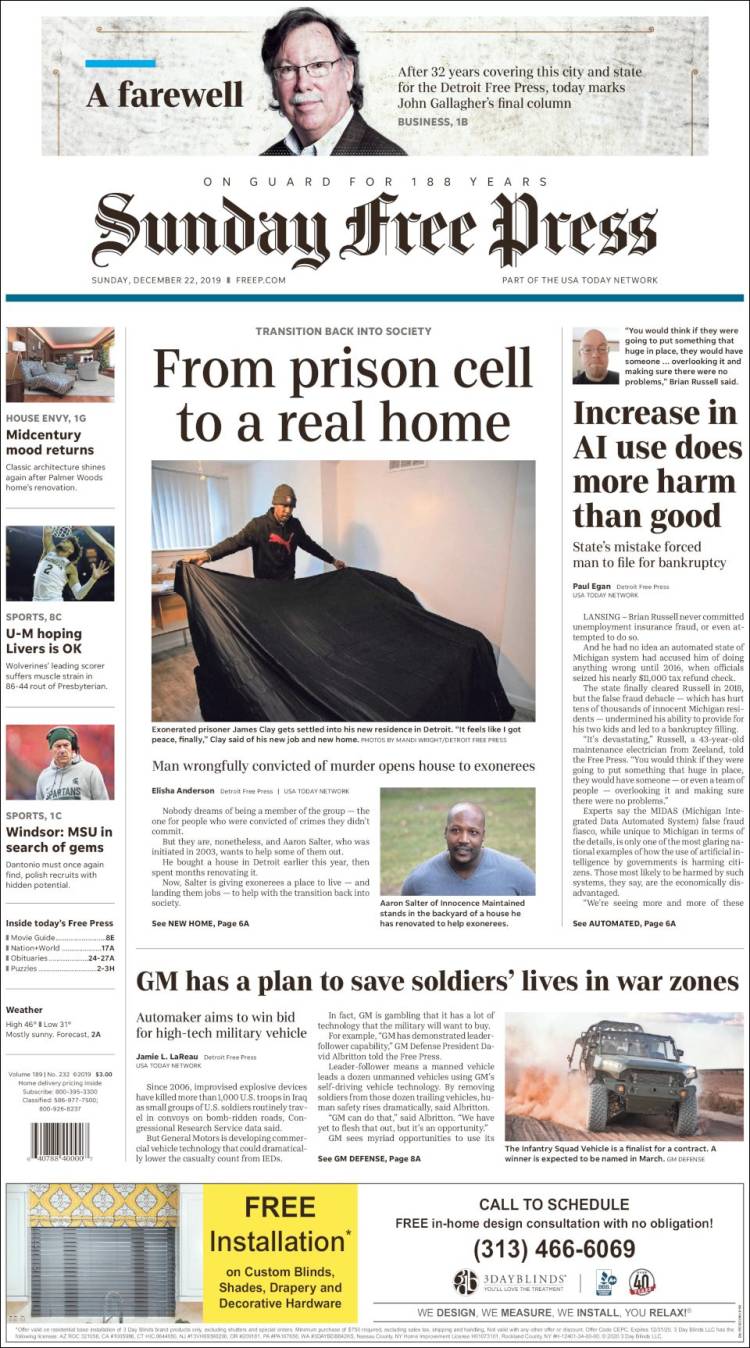 Portada de Detroit Free Press (USA)