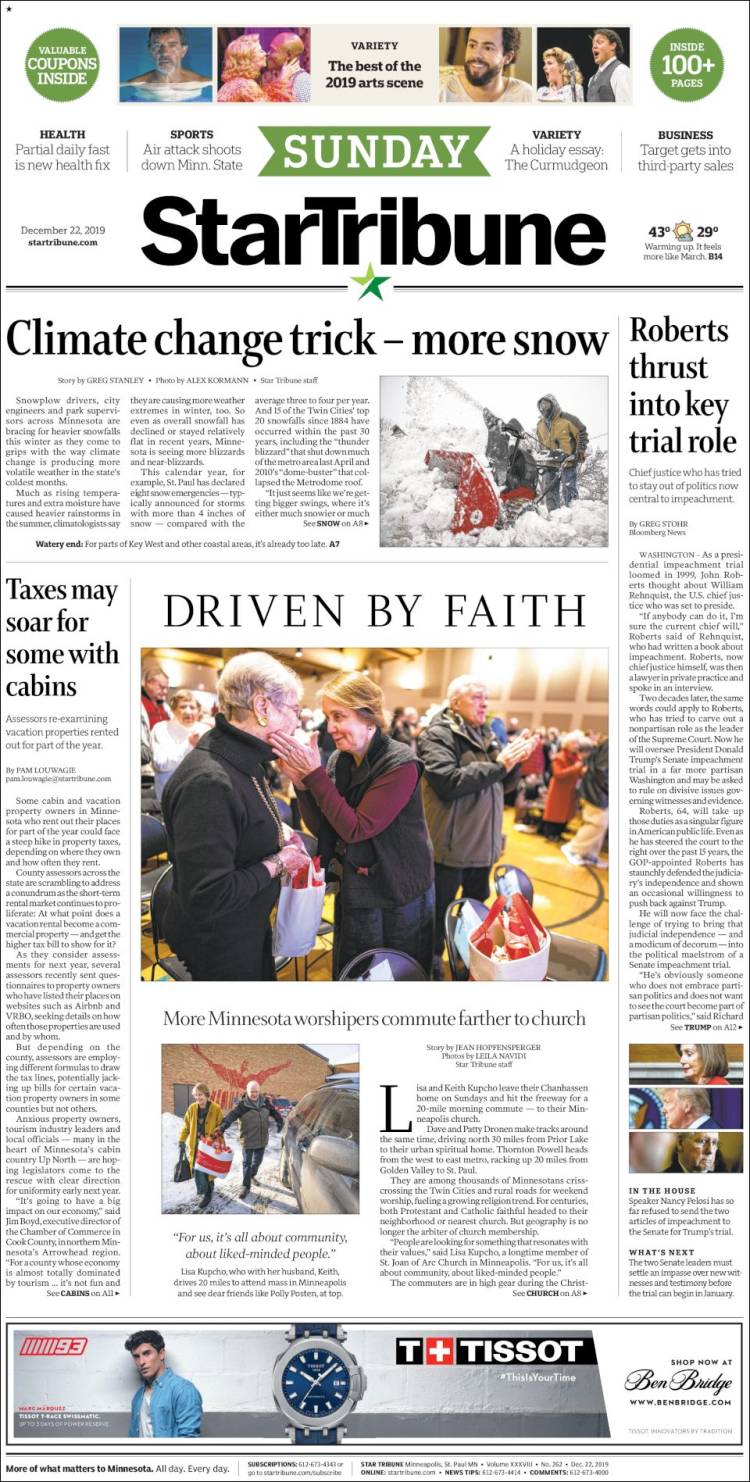 Portada de Star Tribune (USA)