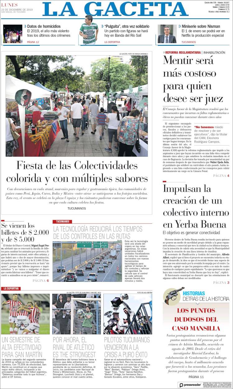 Portada de La Gaceta (Argentina)