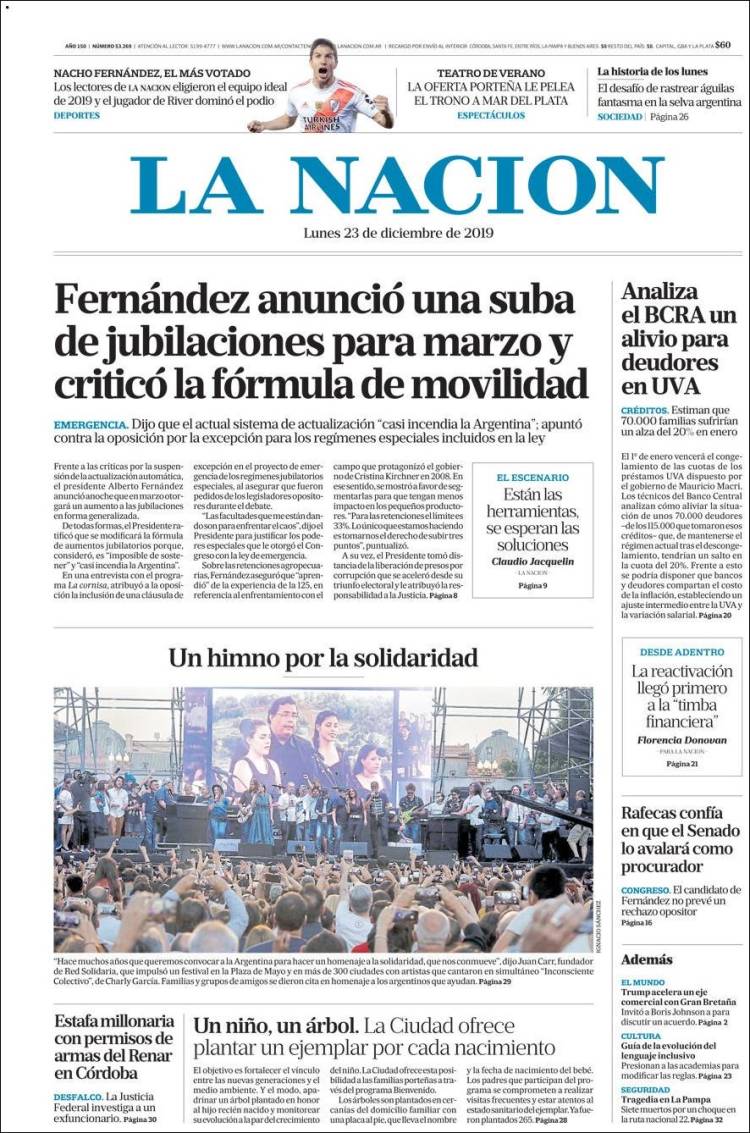 Portada de La Nación (Argentina)