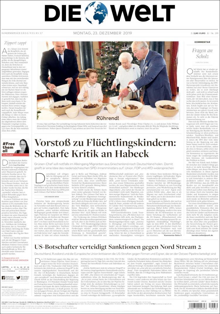 Portada de Die Welt (Alemania)