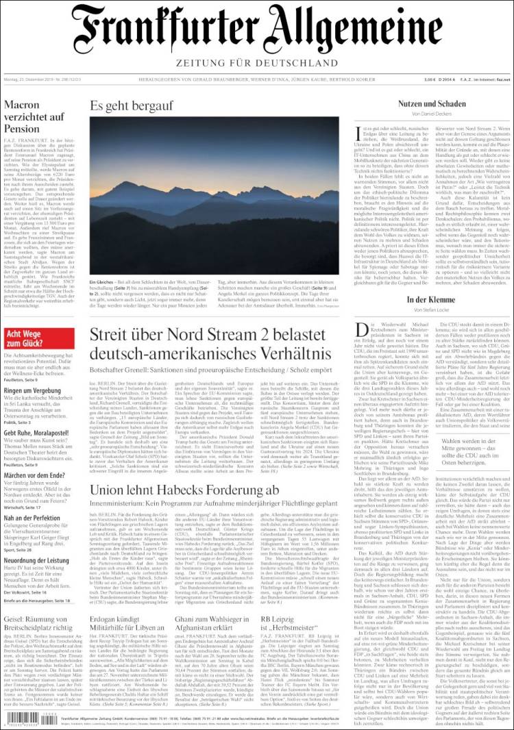 Portada de Frankfurter Allgemeine (Alemania)