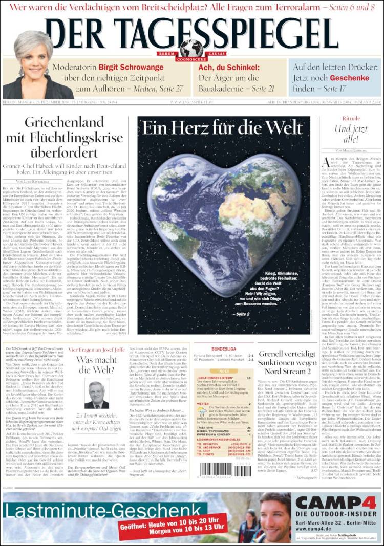 Portada de Der Tagesspiegel (Alemania)