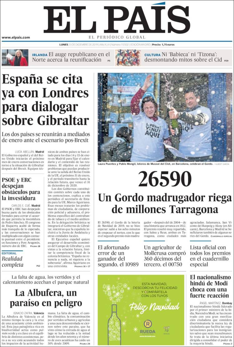 Portada de El País (España)