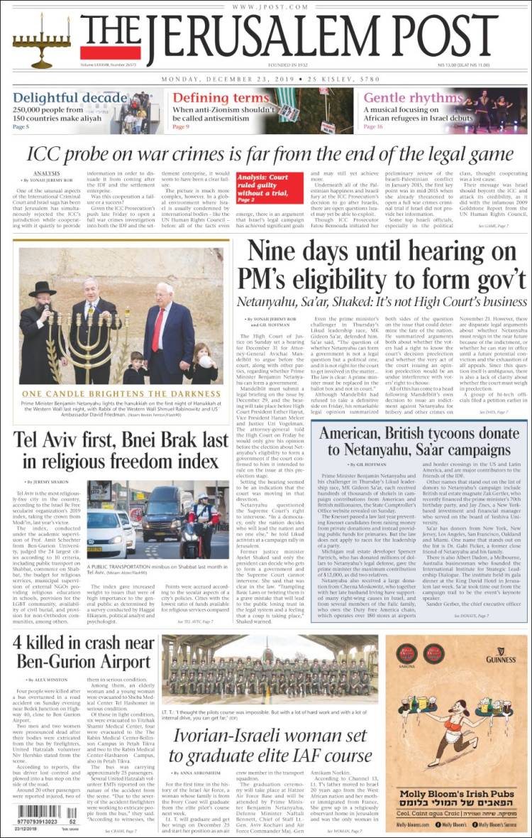 Portada de The Jerusalem Post (Israel)