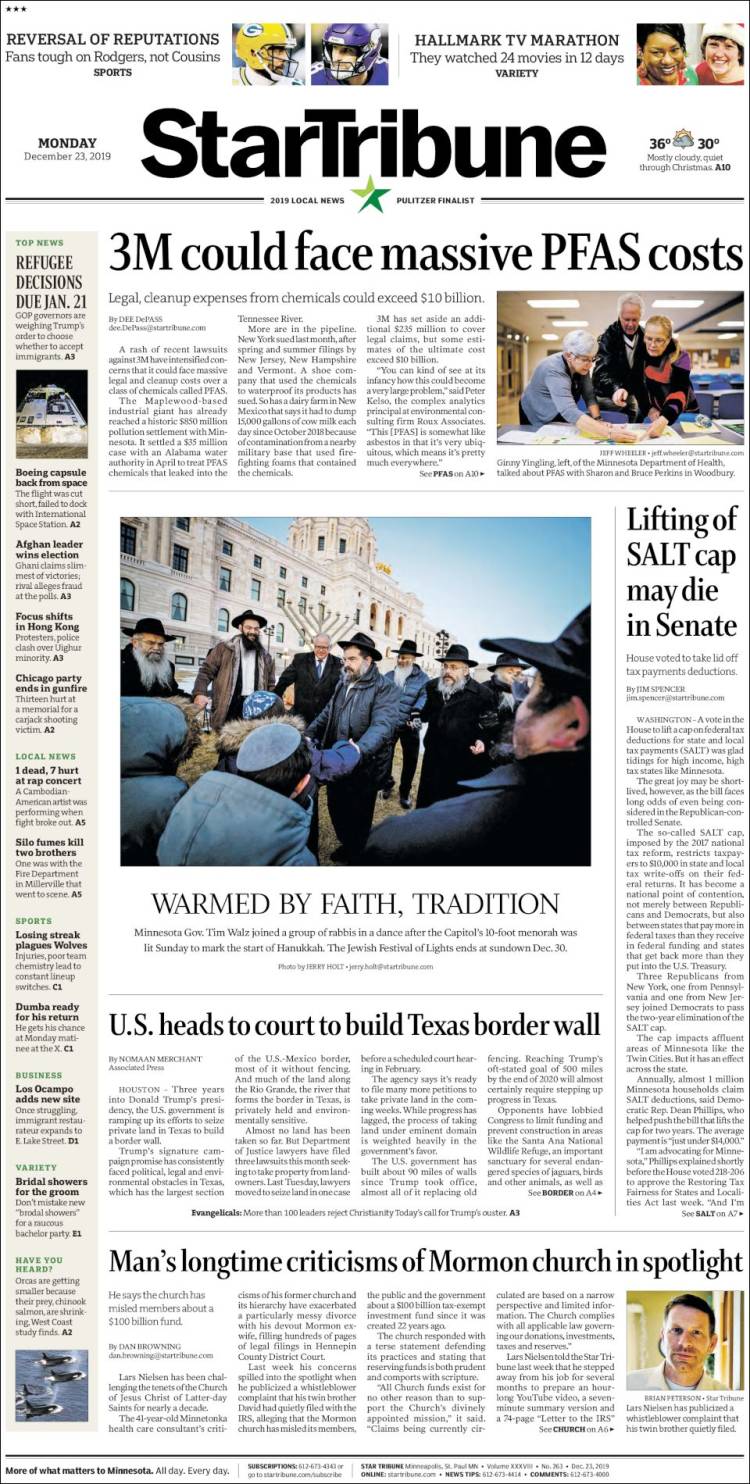 Portada de Star Tribune (USA)