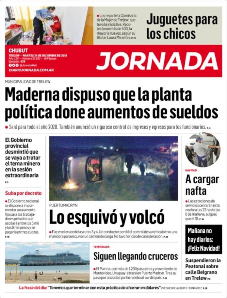 Portada de Diario Jornada en la Patagonia (Argentina)