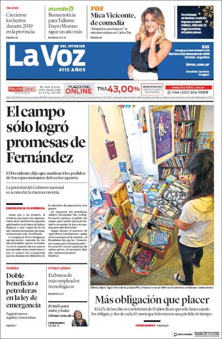 Portada de La Voz del Interior (Argentina)