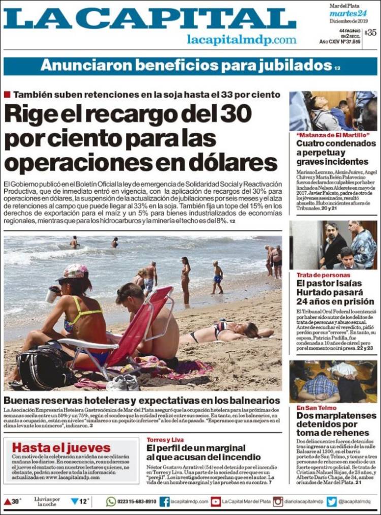 Portada de Diario La Capital - Mar del Plata (Argentina)