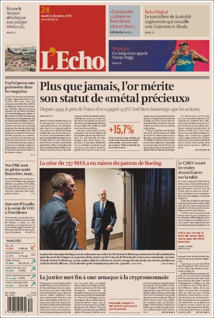 Portada de L'Echo (B&eacute;lgica)