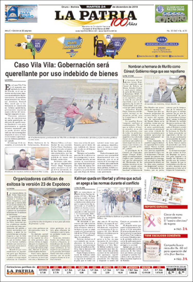 Portada de La Patria (Bolivia)