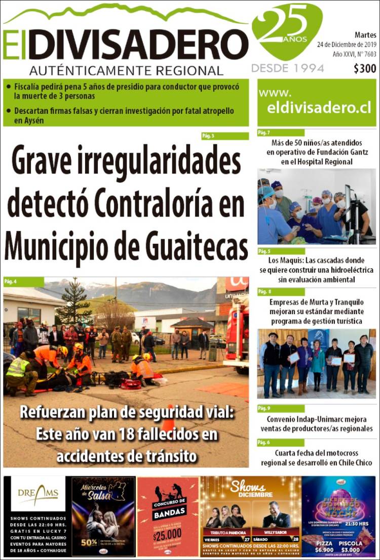 Portada de Diario El Divisadero (Chile)