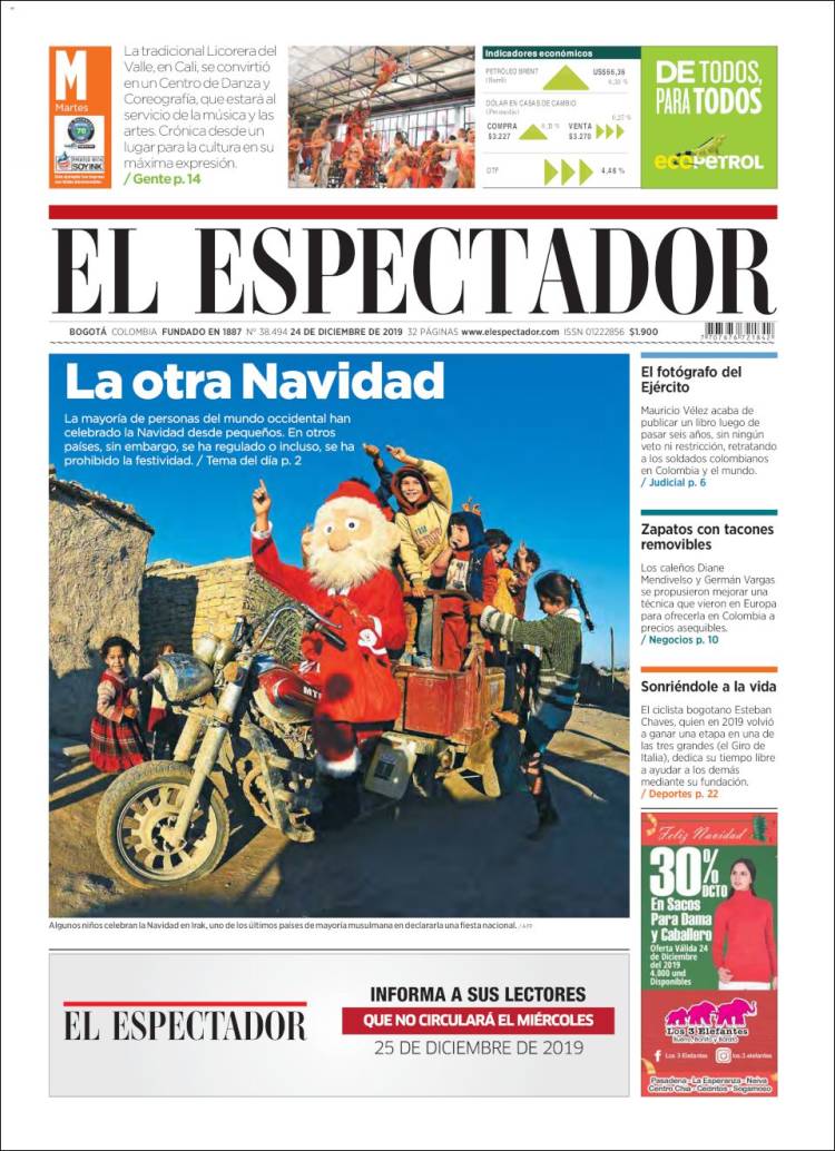 Portada de El Espectador (Colombia)