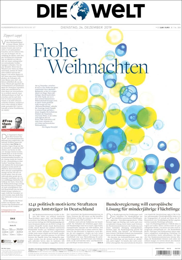 Portada de Die Welt (Alemania)