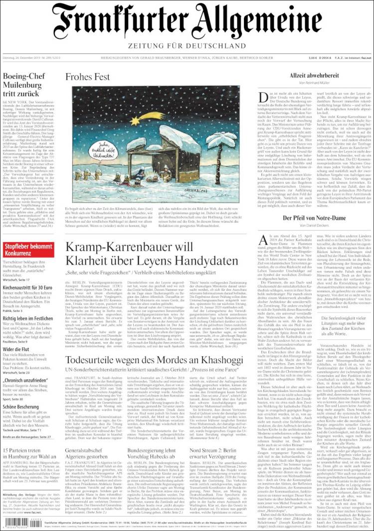 Portada de Frankfurter Allgemeine (Alemania)