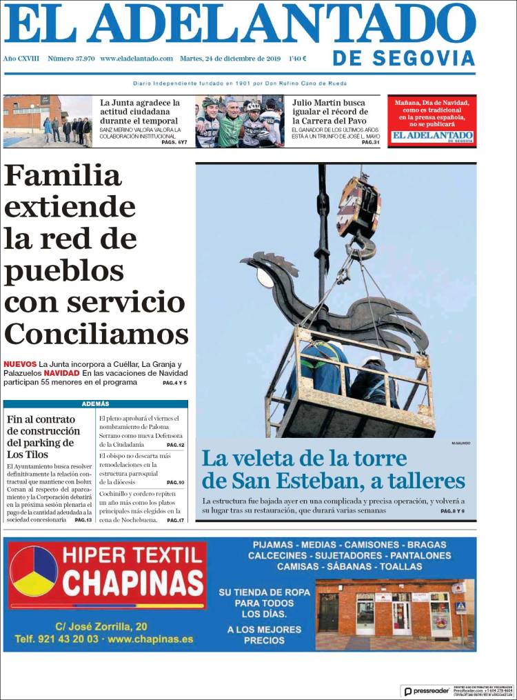 Portada de El Adelantado de Segovia (Espa&ntilde;a)