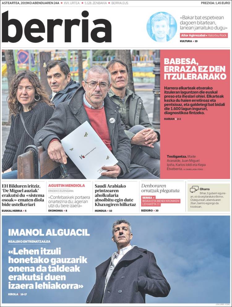 Portada de Berria (Espa&ntilde;a)