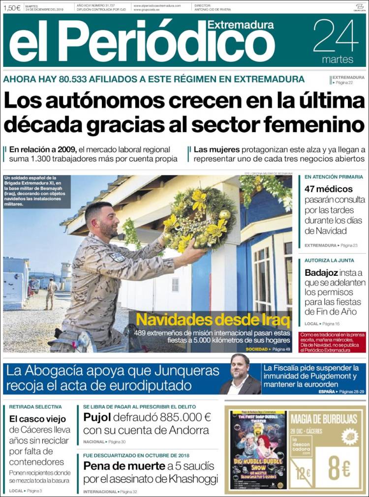 Portada de El Periódico de Extremadura (Espa&ntilde;a)