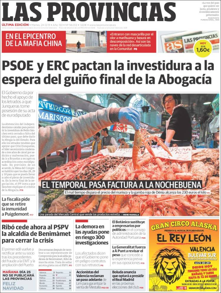 Portada de Las Provincias (Espa&ntilde;a)