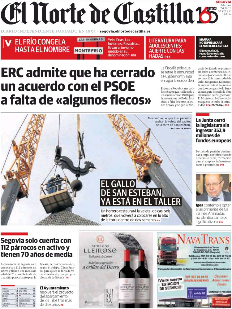 Portada de Norte de Castilla - Segovia (Espa&ntilde;a)