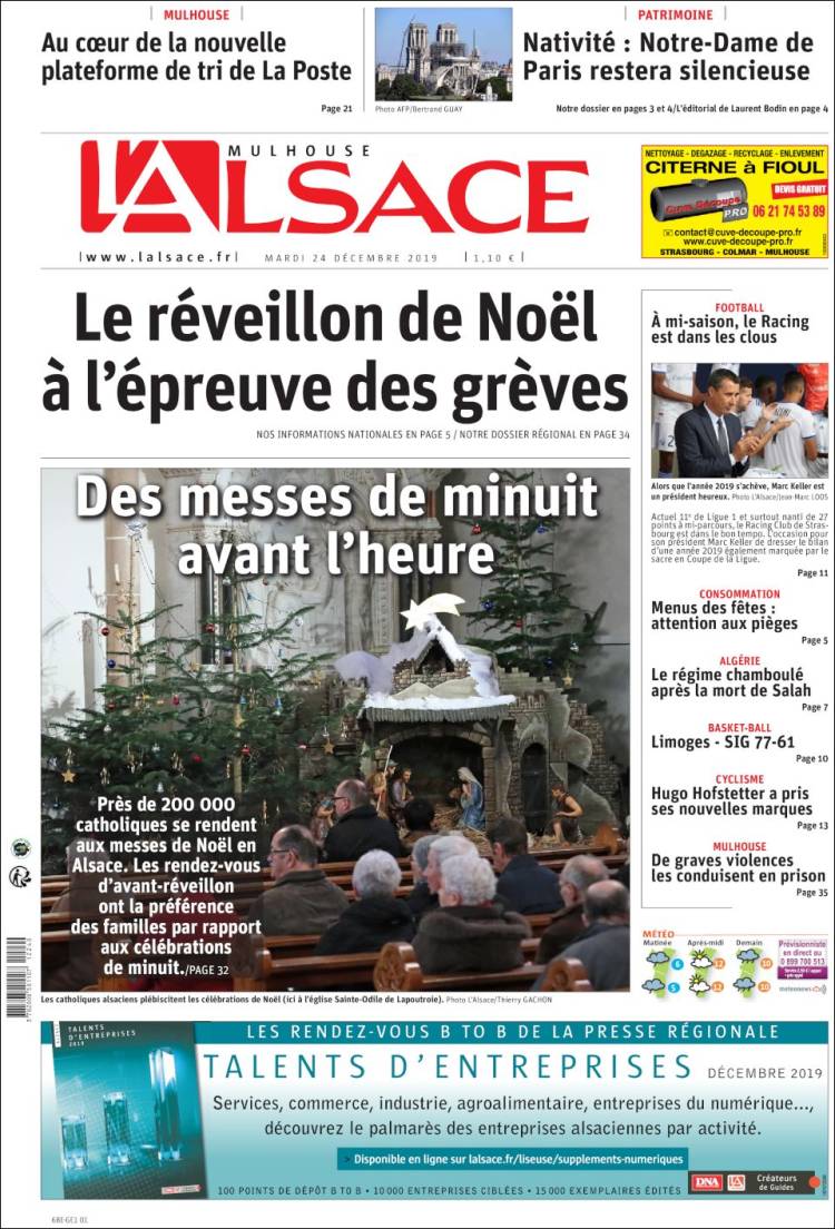 Portada de Journal L'Alsace (Francia)