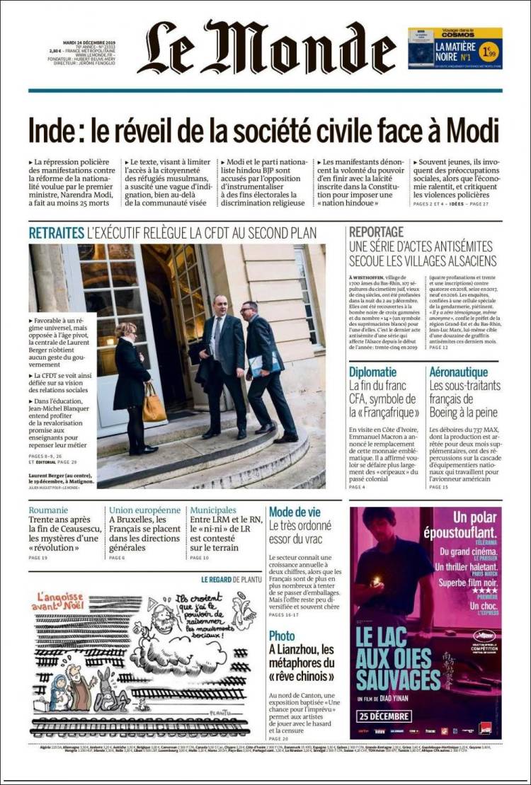 Portada de Le Monde (Francia)