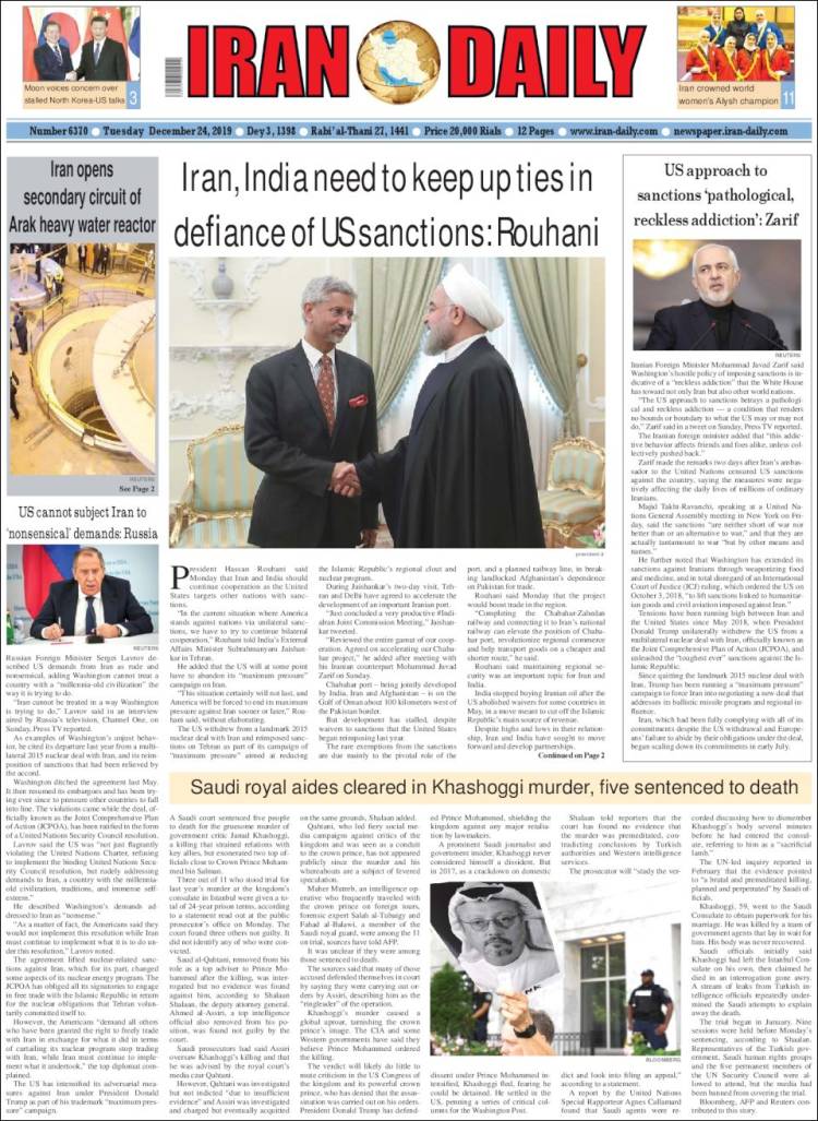 Portada de Iran Daily (Ir&aacute;n)