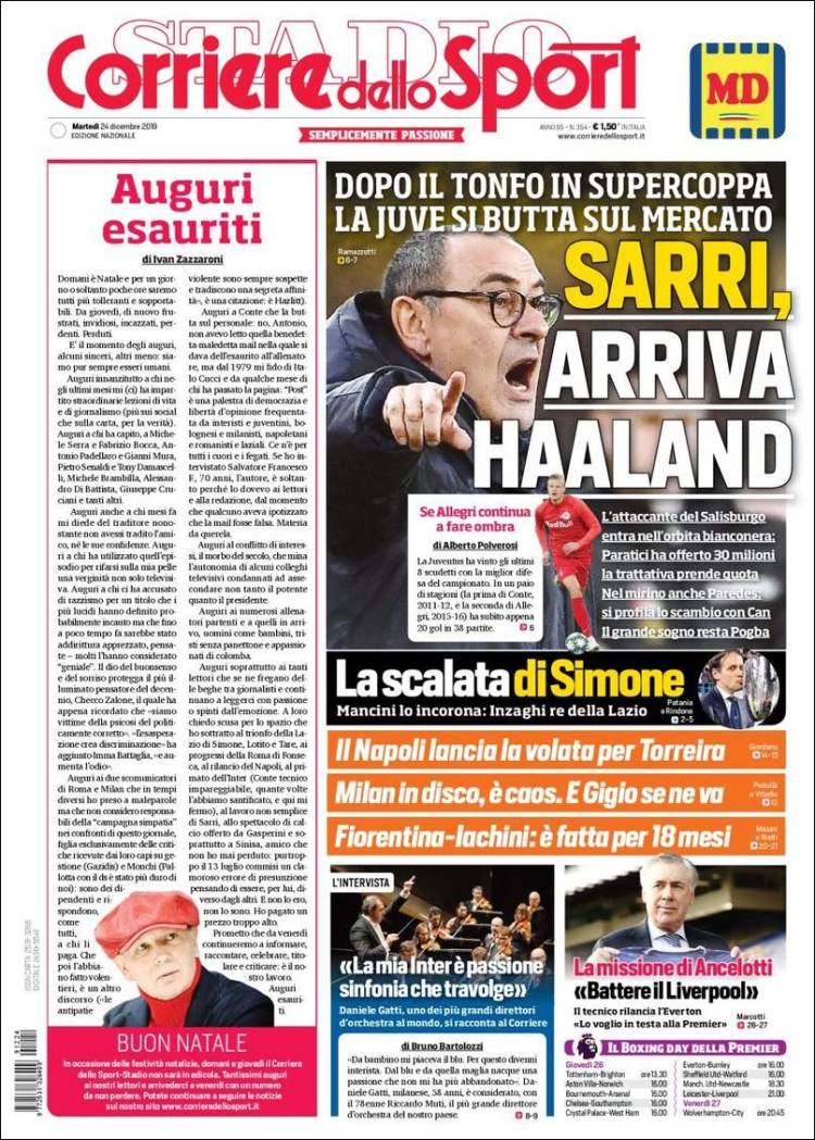 Portada de Corriere dello Sport (Italia)