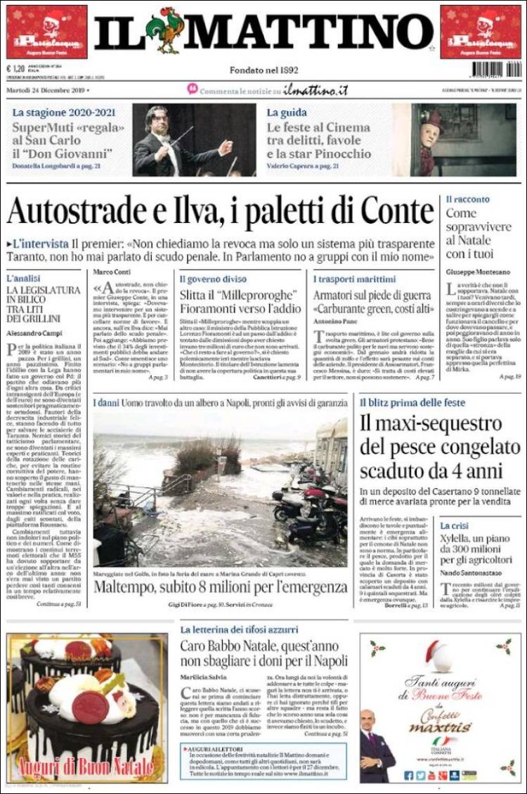 Portada de Il Mattino (Italia)