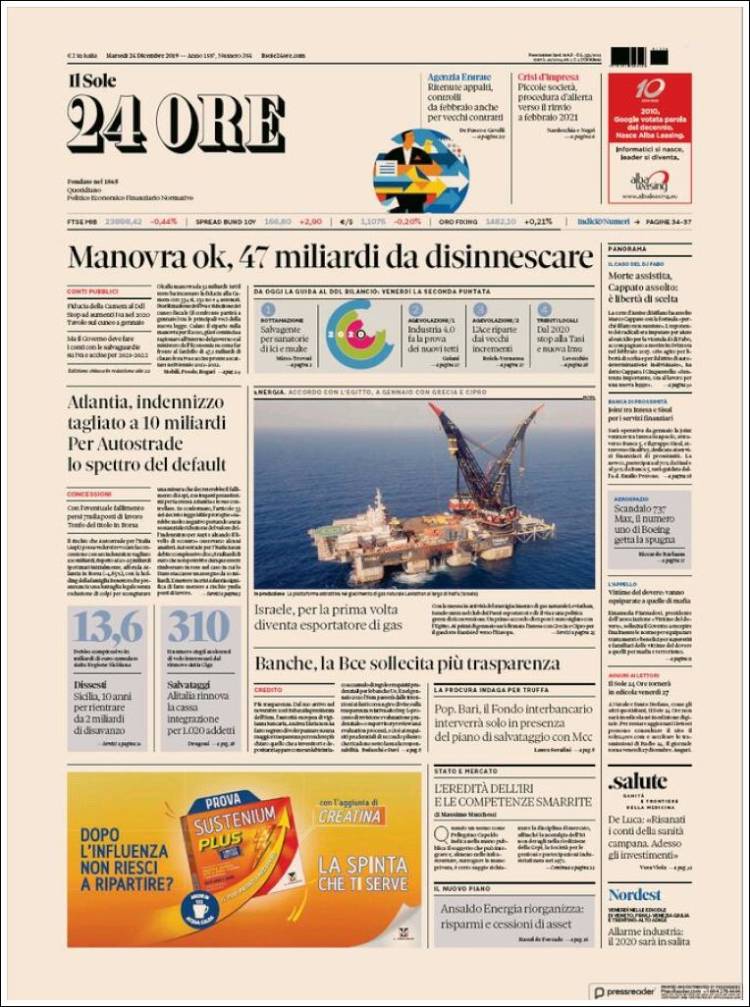 Portada de Il Sole 24 ORE (Italia)