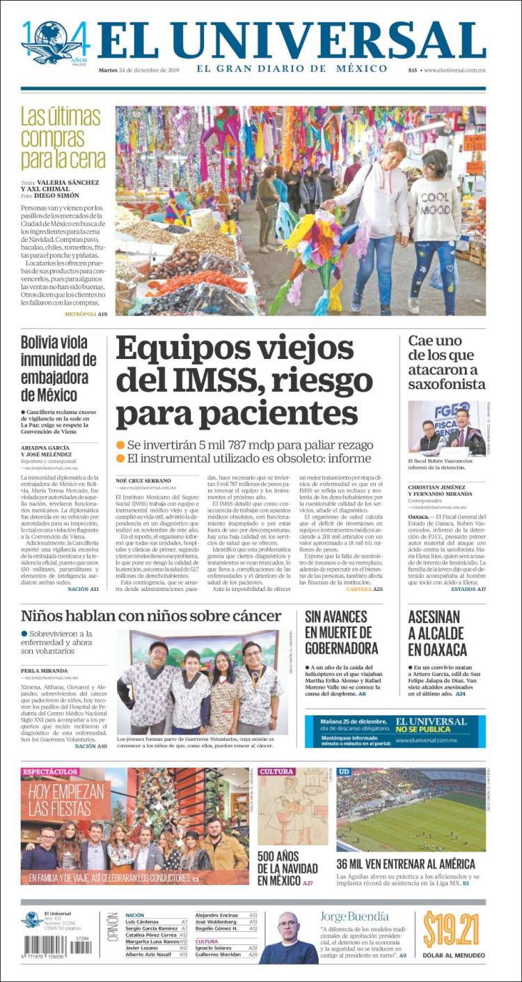 Portada de El Universal (M&eacute;xico)