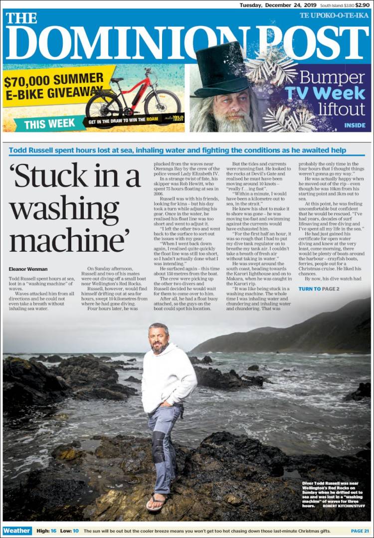 Portada de The Dominion Post (Nueva Zelanda)