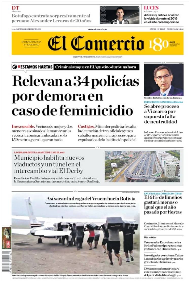 Portada de El Comercio (Per&uacute;)