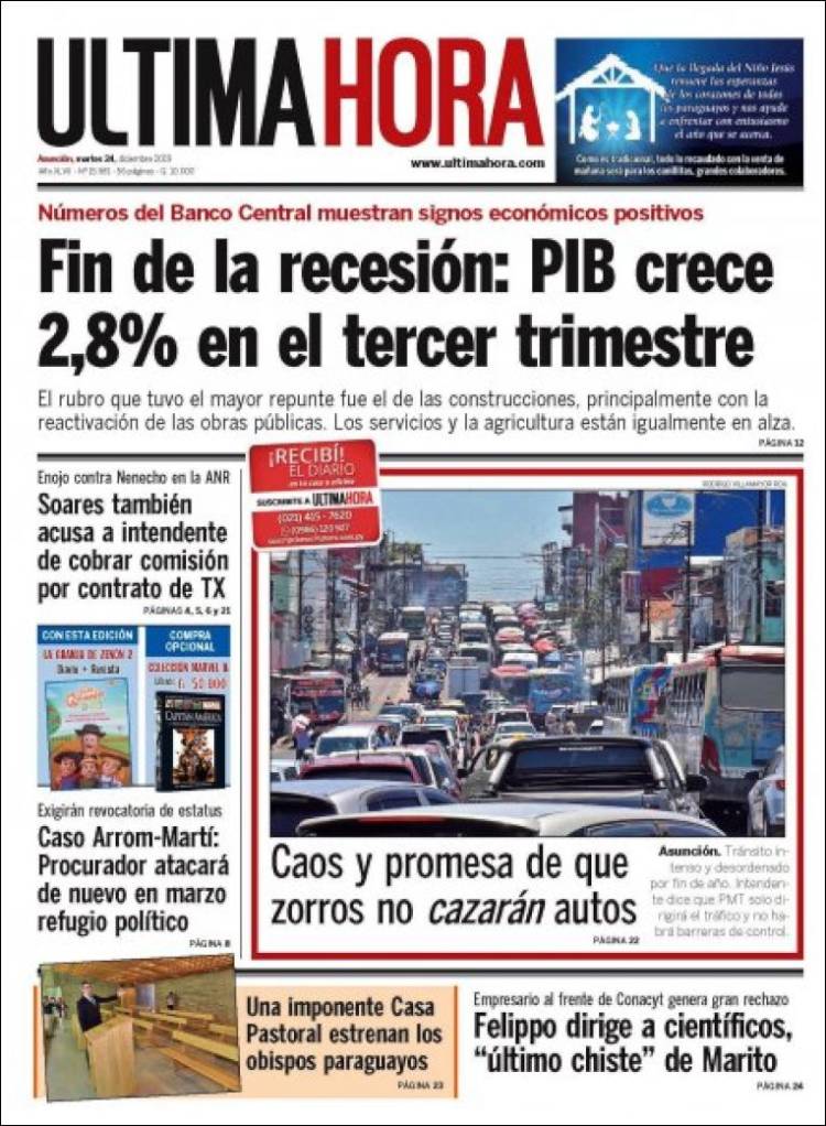 Portada de Última Hora (Paraguay)