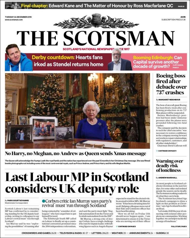 Portada de The Scotsman (Reino Unido)