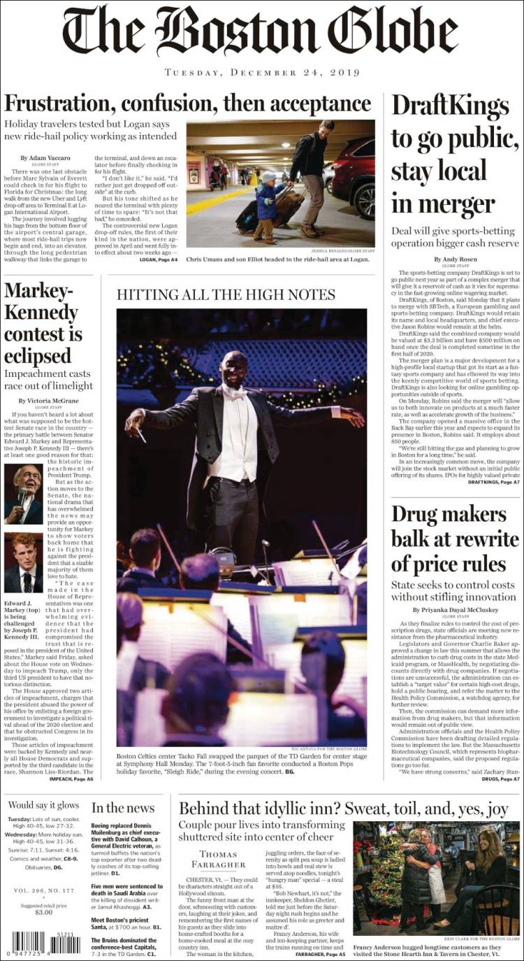 Portada de Boston Globe (USA)