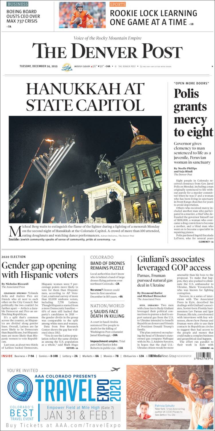 Portada de The Denver Post (USA)