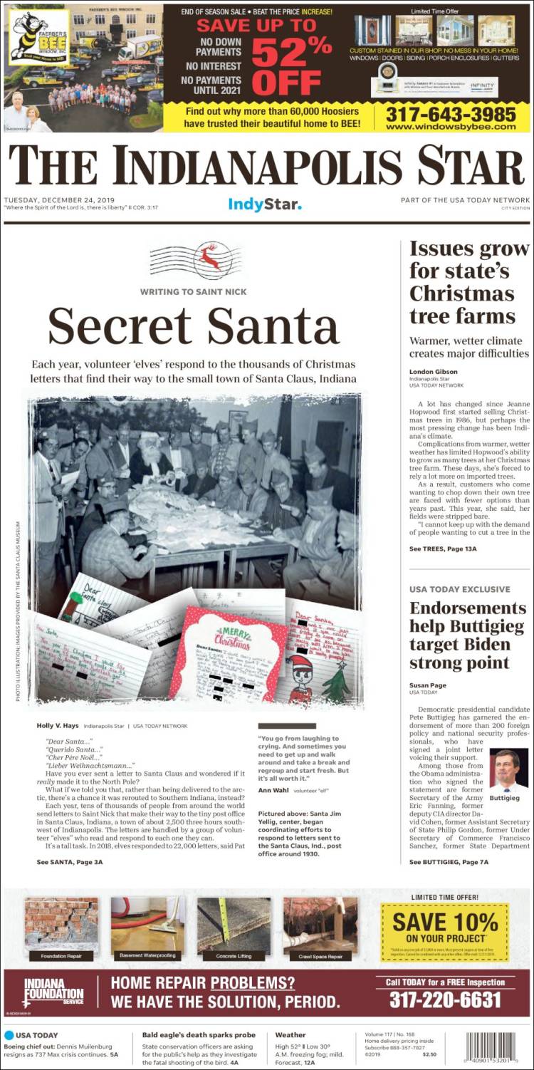 Portada de The Indianapolis Star (USA)